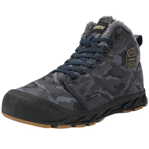 Botas de nieve térmicas de gran tamaño de felpa no deslizantes Camo Botas de nieve al aire libre Aventura Camping Montañismo Botas, azul oscuro, 43 EU