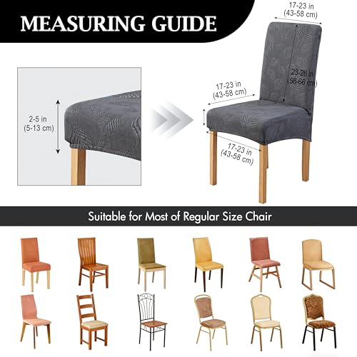 Image of Genina Waterproof Dining Chair Cover Set of 4,Large Chair Cover,Dark Grey | Stretch Dining Room Chair Slipcovers with Leaf Jacquard,Removable Kitchen Chair Protector for Home,Restaurant,Banquet