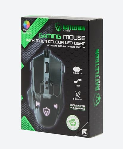 Battletron Souris Gaming Filaire 8000 DPI Réglable, Capteur Optique Précis, 6 Boutons, Rétroéclairage LED Multicolore, Câble Tressé USB 1.5m, PC/Mac Gamer Pro