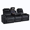 Valencia oslo home theater seating premium top grain italian nappa 11000 leather power headrest power lumbar support with center console row of 3 black  urban country home decor