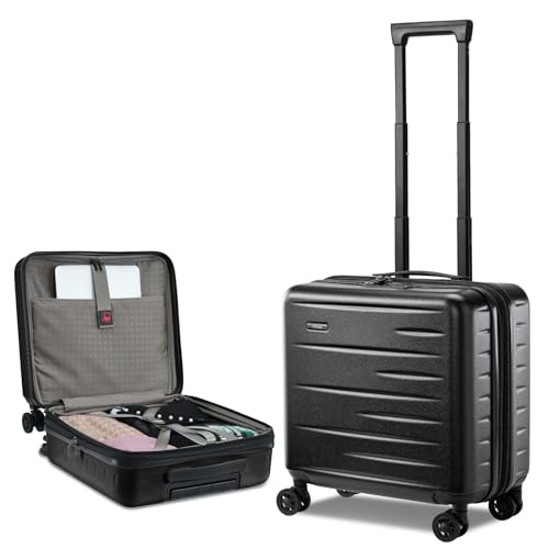 16 Inch Carry On Luggage Airline Approved, Expandable Lightweight ABS+PC Hard Shell Suitcases with 360° Spinner Wheels, TSA Lock, YKK Zippers (Black)