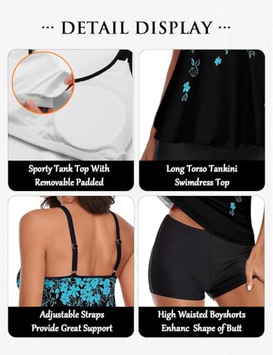 Image of Urchics 2026 Women Two Piece Tankini Swimsuit Tummy Control Plus Size Long Torso Top and High Waisted Boyshorts Bathing Suits