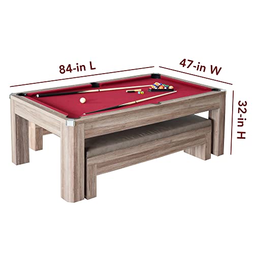 Hathaway Newport 7-Ft Pool Table Tennis Combination With Dining Top, Two Storage Benches With Accessories - Driftwood #TOP2