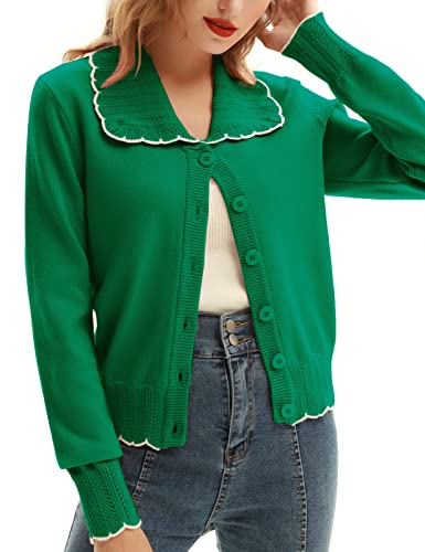 Ladies Elegant Cardigan Sweater Green Cardigan Sweater 1950S Retro Knit Tops Hollowed-Out Collar Cardigan (Green, M) #TOP16