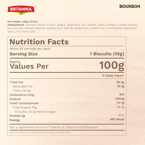 Image of Britannia The Original Bourbon Chocolate Creme Biscuits, Classic Chocolate Sandwich Cookies, 390g (13.7 oz)