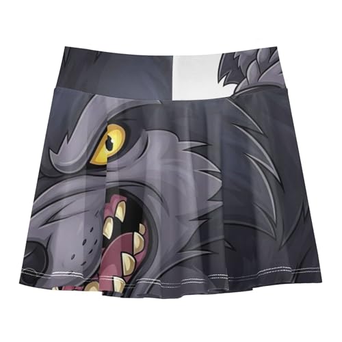 Fierce Wolf Animal Print Athletic Shorts Girls Skorts Kids Tennis Skirts Flowy Pleated Skort 3t2