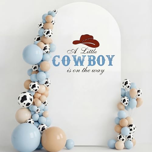 HunnmingRe A Little Cowboy is on the Way Shower Arch Backdrop Cover 6.6 ft Cowboy Spandex Stretchy Romantic Arch Cover Backdrop Decor for Western Rodeo Gender Reveal Birthday Party Decor