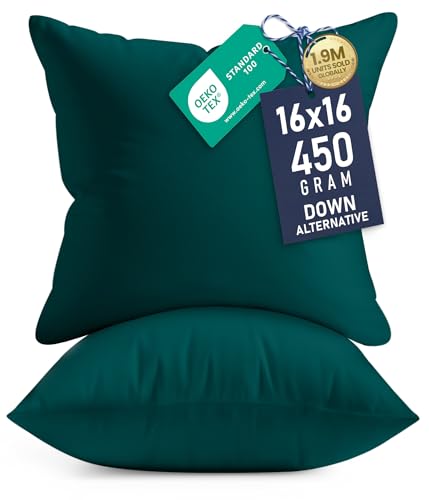 Utopia Bedding 16x16 Pillow Inserts, Set of 2, Dark Teal