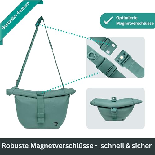 FUCHS & REBELL® Crossbody Tasche LUCA - Durchdacht & Nachhaltig – 3-Punkt-Gurt-System für Stabilität, robuste Magnetschnallen, viele Fächer & flexibles Volumen (4,5-8L) – Wasserabweisend (Mint Blau)