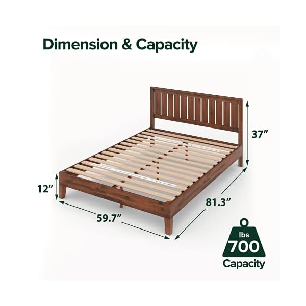 ZINUS Vivek Deluxe Wood Platform Bed Frame with Headboard / Wooden Slat Support / No Box Spring