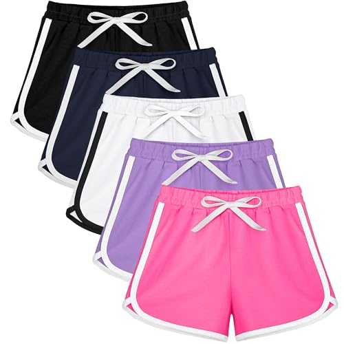 Reviews de Pantalones cortos para Niña . 44 Resinta - Paquete de 5 pantalones cortos deportivos de algodón para niñas, pantalones cortos de verano para niños pequeños, Negro, azul marino, beige, rosa fuerte, morado...
