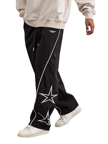 Men's Baggy Sweatpants Y2k Track Pants Wide Leg Dance Pants Star Embroidery with Pocket Streetwear