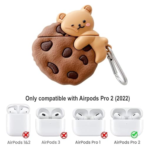 Image of Dezet Cute Soft Silicone Pouh Case for Airpods Pro GEN-2 (2022) � 3D Cartoon Animal Character Cover with Keychain Ring, Shockproof & Dustproof Protective Case for Kids & Girls (BISCUT Bear)