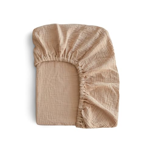 Image of mushie Extra Soft Muslin Fitted MINI Crib Sheet | 24"x 38" (Pale Taupe)