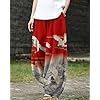 Women's Linen Pants Casual Floral Print Wide Leg Relax Fit Ankle Length Lantern Trousers