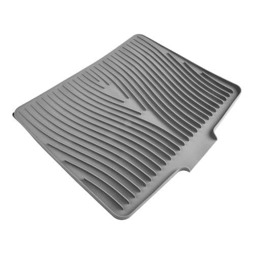 Silikon-Ablaufmatte mit Neigung, 50 x 43 x 2 cm, rutschfester Trockenmatte für die Küche, effiziente Wasserabfuhr durch speziellen Rand und Rillen, ideal zum Abtropfen von Geschirr, Gläsern und Töpfe