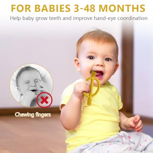 Aolso Baby Beißspielzeug, 2 Stück Kinderzahnbürste Zahnungshilfe, BPA-freies Silikon Säuglingszahnbürste, wundes Zahnfleisch zu stimulieren und zu massieren, ab 3 Monaten (Gelb/Grün)