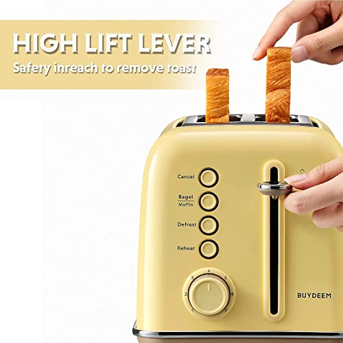 BUYDEEM DT620E Toaster 2 Scheiben, Toaster Edelstahl Vintage mit 7 Bräunungsstufen, Aufwärm und Auftaufunktion, Herausnehmbare Krümelschublade (Gelb) – Bild 6