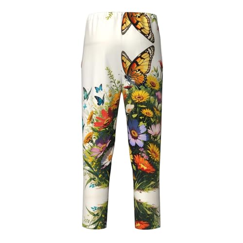 Pajama Pants Pajama Bottoms with Elastic Waistband Sleepwear Lounge Pants, Colorful Flowers Butterfly2