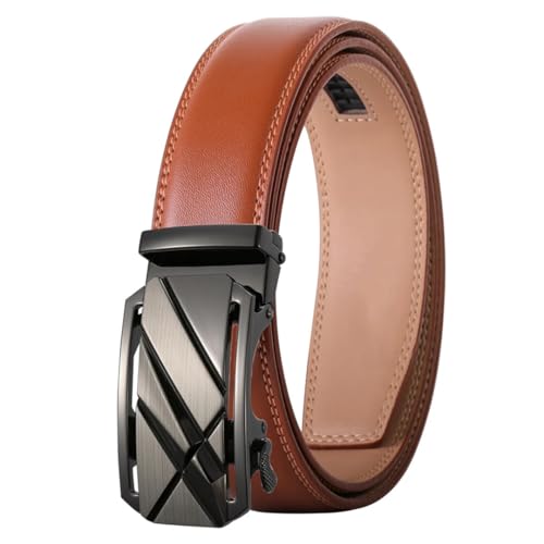 Men Metal Leather Belts Coffee Automatic Buckle Ceinture Belt Adjustable K120s24 130cm3