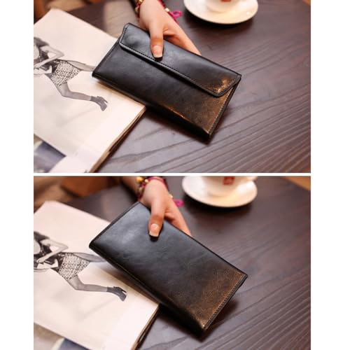 Image of Retro Leather Envelope Women's Phone Card Holder Wallet, Thin Large Capacity Multifunctiona Leather Wallet, Clutch Wallet for Mother's Day Thanksgiving Fashion Gift