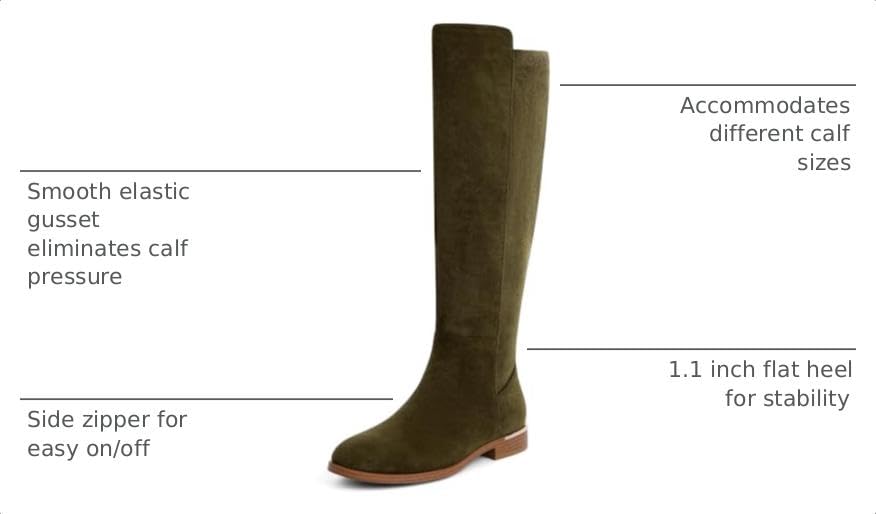 Image of Modatope Rounded Toe Flat Stretchy Dress Knee High Boots Side Zipper