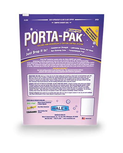 Walex Porta-Pak Black Holding Tank Deodorizer & Portion Control System Drop-Ins - Rapid Breakdown of Waste & Paper, Odor Prevention, Cleans Tank & Sensors - Lavender Breeze, 10-Pack