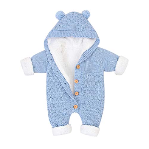 Children Warm Tops Newborn Infant Baby Plus Velvet Winter Warm Coat Knit Outwear Hooded Jumpsuit 0-24Months3