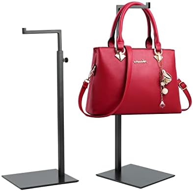 K KAIDIYIN Handbag Display Stand - 2 Pack Solid Black Bag Display Rack Counter Adjustable Height Stainless Steel Purse Display Stand