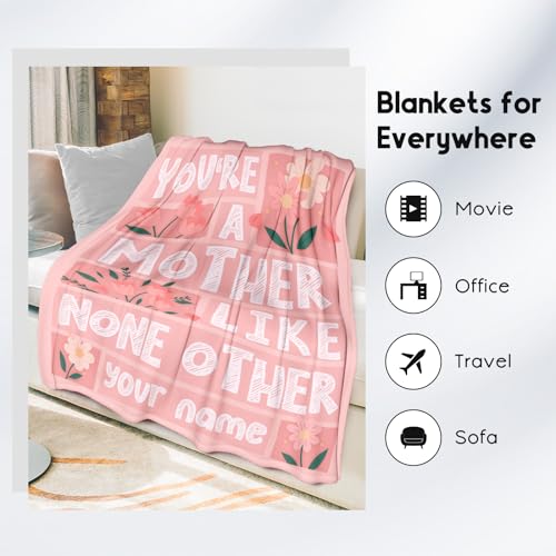 Personalized Mothers Day Blanket Gifts with Name - 60x80 Inches Soft Cozy Throw for Festivals Holidays - Pink Blankets for Mom