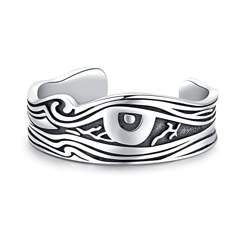 Viking Mens Rings 925 Sterling Silver Unisex Black Rings Eye of Horus Adjustable Rune Amulet Jewellery Gifts for Women Cover