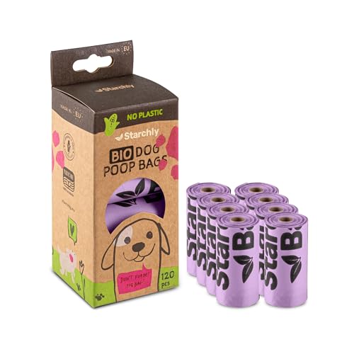 Starchly Sacchetti compostabili per escrementi di cani, ecologici, a prova di perdite, materiali a base di amido, 120 sacchetti (8 rotoli da 15), rosso
