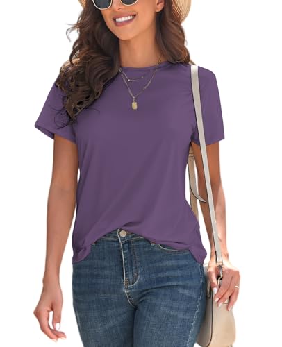 Image of KevaMolly Basic T Shirts for Women UPF 50+ Short Sleeve Casual Summer Tops Trendy Solid Loose Fit Crew Neck Tees Tshirt