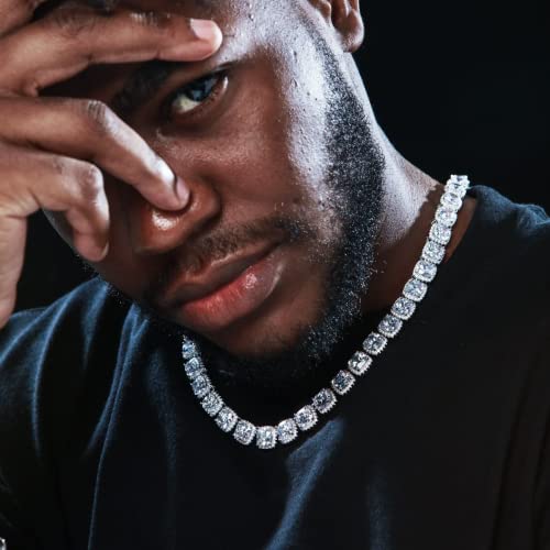 10mm Tennis Chain for Men Cluster Lab Diamond Iced Out Necklace, Real 18K Gold/White Gold/Rose Gold Plated Choker Necklaces for Women with Full Iced Clasp3