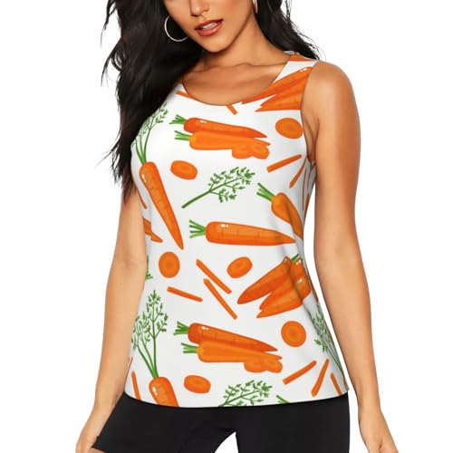 Camiseta corta sin mangas para mujer, con palitos de zanahoria, para yoga, gimnasio, correr, Negro, Large