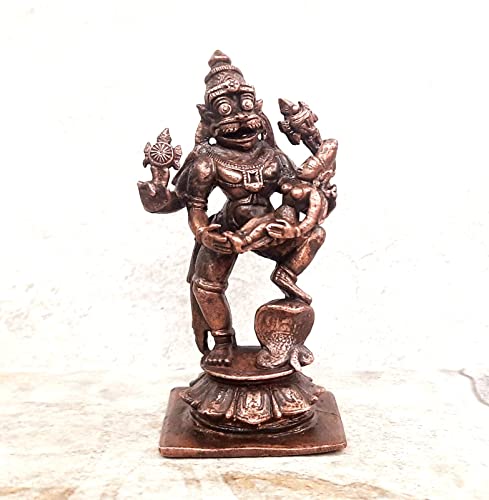 Image of Copper Idols India, 3.6 inches, Handmade Lakshmi Narasimha 243 Gram, Patina Antique Finish, Pack of 1 Piece