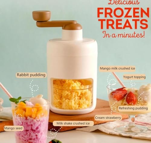 Image of Voracia Manual Ice Crusher Machine with Ice Box, Multicolour, Plastic, 500ml, Hand-Cranked, BPA Free, for Home Kitchen