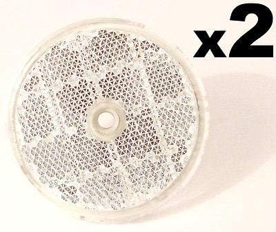 227s Round Circular Trailer Caravan Reflectors with Centre Hole for Mounting with Screws - Suitable for Vehicles, Cycle Carriers, Gateposts - E-Approved - White - 60mm - Depth 6 mm - 2 Pack