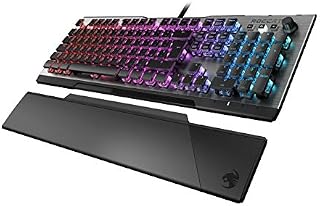 Roccat Vulcan 120 (UK Layout) Mechanical PC Gaming Keyboard, Tactile Titan Switch, Per-Key AIMO RGB Lighting, Anodized Aluminum Top Plate and Detachable Palm/Wrist Rest, Silver