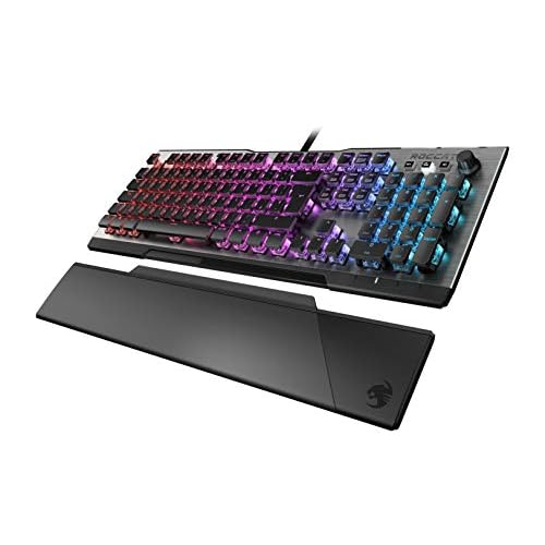 Roccat Vulcan 120 (UK Layout) Mechanical PC Gaming Keyboard, Tactile Titan Switch, Per-Key AIMO RGB Lighting, Anodized Aluminum Top Plate and Detachable Palm/Wrist Rest, Silver