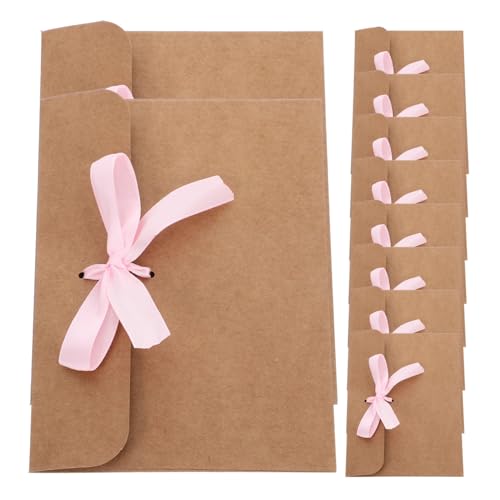 Enveloppes Vintage en Papier Kraft et Ruban Rose pour Invitations de Mariage