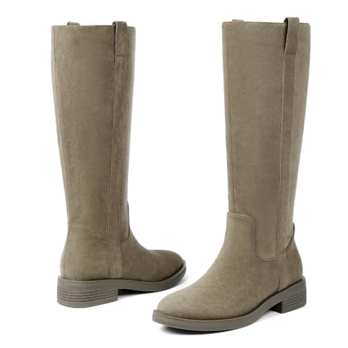 Image of Modatope Knee High Boots Women Round Toe Chunky Heel Fall Boots | Womens Low Flat Heel Long Boots with Side Zipper, Fashion Riding Boots Fall Winter