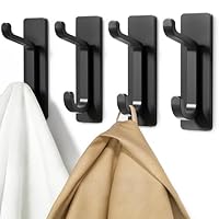 Self Adhesive Hooks, Extra Sticky and Strong, Hanging up to 6KG, Heavy Duty Stick on, No-Nail Hook for Back of Door, Black, 4 Pack
