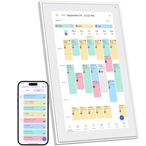 Digital Calendar, 15.6inch Smart WiFi Digital Calendar&Chore Chart, 1920 * 1080 IPS Touch Screen HD Display for Family Schedules, Wall-Mounted, Share Moments Instantly from Anywhere (White, 15.6 inch)