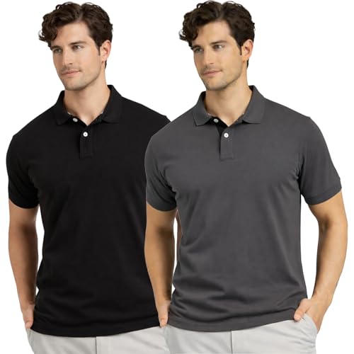 Image of Men's Premium Cotton Pique Polo T-Shirt, Classic Fit Short Sleeve Casual Summer Shirt, Soft & Breathable Fashion Polo