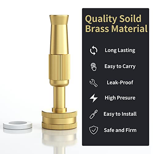 Besiter Garden Hose Nozzle Sprayer, 2 Pack 4" Brass High Pressure Water Hose Nozzle Heavy Duty With 10 Rubber Washers For Hand Watering Plants And Lawn Car Washing Patio And Pet #TOP3