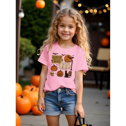 Toddler Baby Girls Boys Halloween T Shirt Retro Ghost Pumpkin Graphic Shirt Hanging with My Boos Tee Spooky Vibes Top2