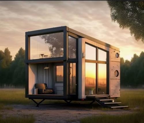 Modern Glass Container Home, Portable Tiny House with Large Windows,