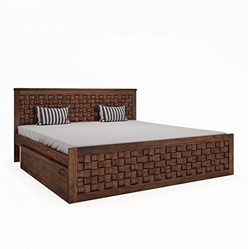 Image of SHRI MINTU'S ART Solid Sheesham Wood King Size Bed Without Storage | Wooden Double Bed Cot Bed for Bedroom Furniture | Palang Double Bed for Hotels | All (King, Warm Chesnut Finish)