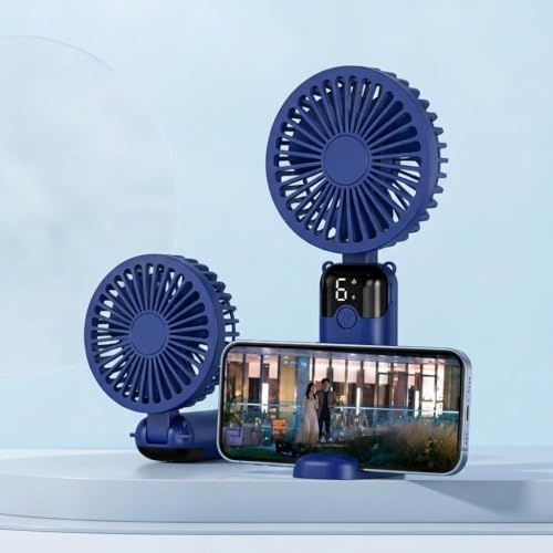Image of One94Store Rechargeable Handheld Fan with 1800mAh Battery, 4-5 Hours Battery Backup, 6 Speed Touch Control, Portable Mini Fan with Mobile Stand for Travel, Office, Home & Outdoor Use (Blue)